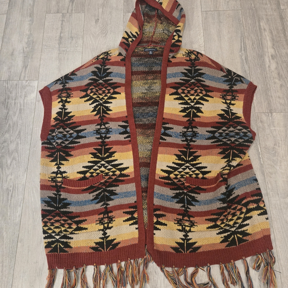 Boho Aztec Southwestern Hooded Fringe Cardigan Sweater XS/S – American Eagle